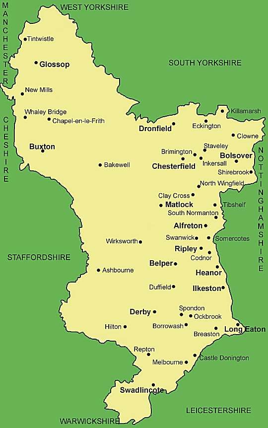 Map of Derbyshire